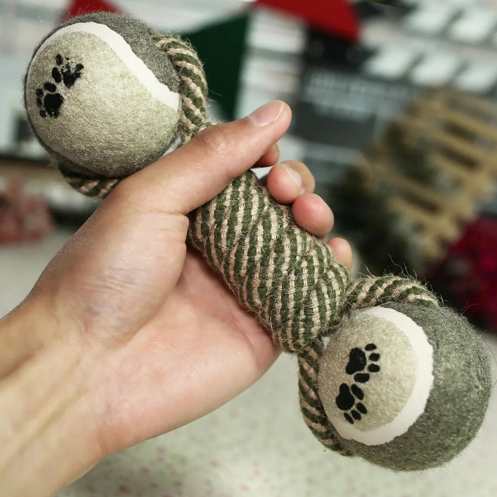 Dog Rope Toy with Tennis Balls- Hemp Rope with Balls, Fun Tug of War Toy for Dogs