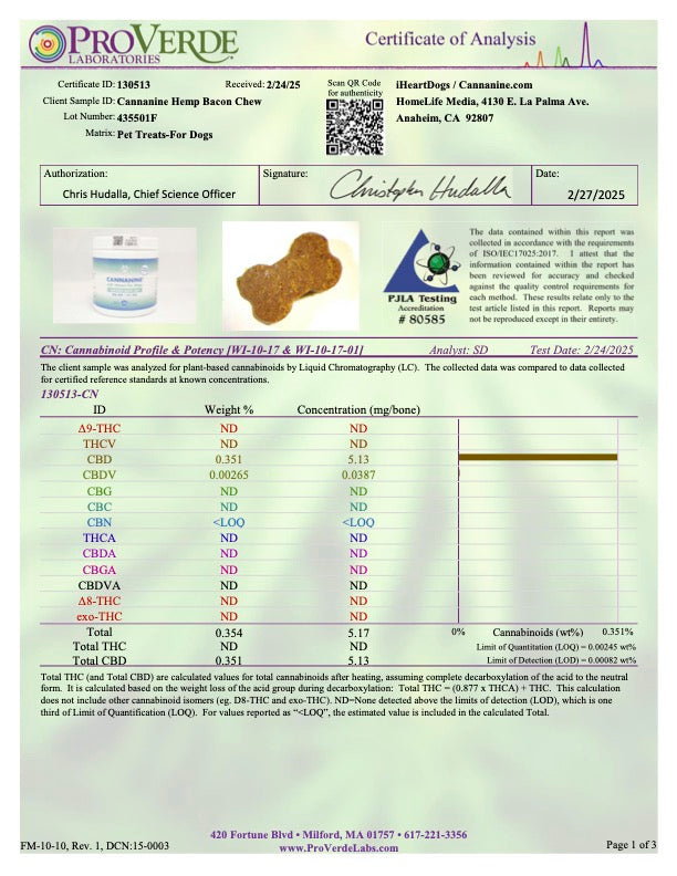 BUY 2 AND SAVE Cannanine Bacon Flavor Soft Chews With Hemp For Dogs - 300 mg. 60 ct.
