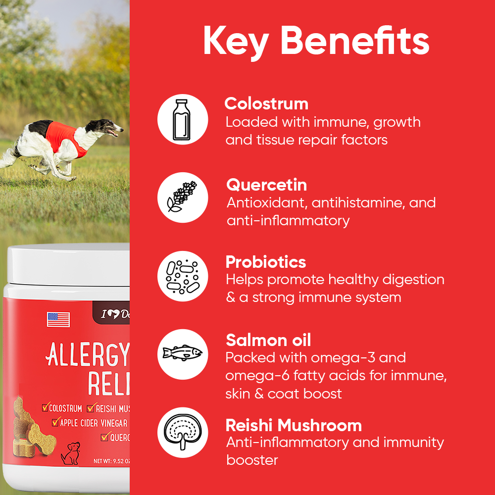 Set of 3 Bacon Flavored Hemp Calming Soft Chews and 3 Allergy & Itch Relief for Dogs with Salmon Oil, Quercetin, Colostrum, Antioxidants and Probiotics