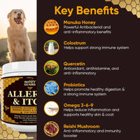 Honey Guard™ – Allergy & Itch Powder for Dogs Extra Strength with Manuka Honey, Quercetin, Colostrum, Krill Oil and Probiotics – 90 Scoops