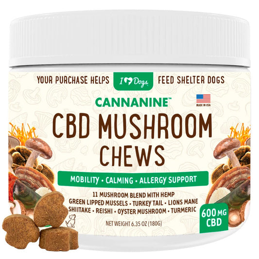 Hemp Mushroom Chews For Dogs - Mobility, Calming, Allergy & Immune Support – Super Mushroom Blend with Turkey Tail, Lion’s Main, Shiitake & Green Lipped Mussels - 60ct / 600MG HEMP