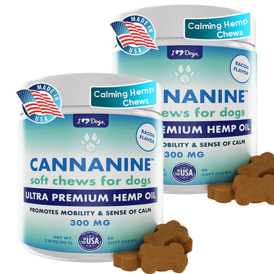 BUY 2 AND SAVE Cannanine Bacon Flavor Soft Chews With Hemp For Dogs - 300 mg. 60 ct.