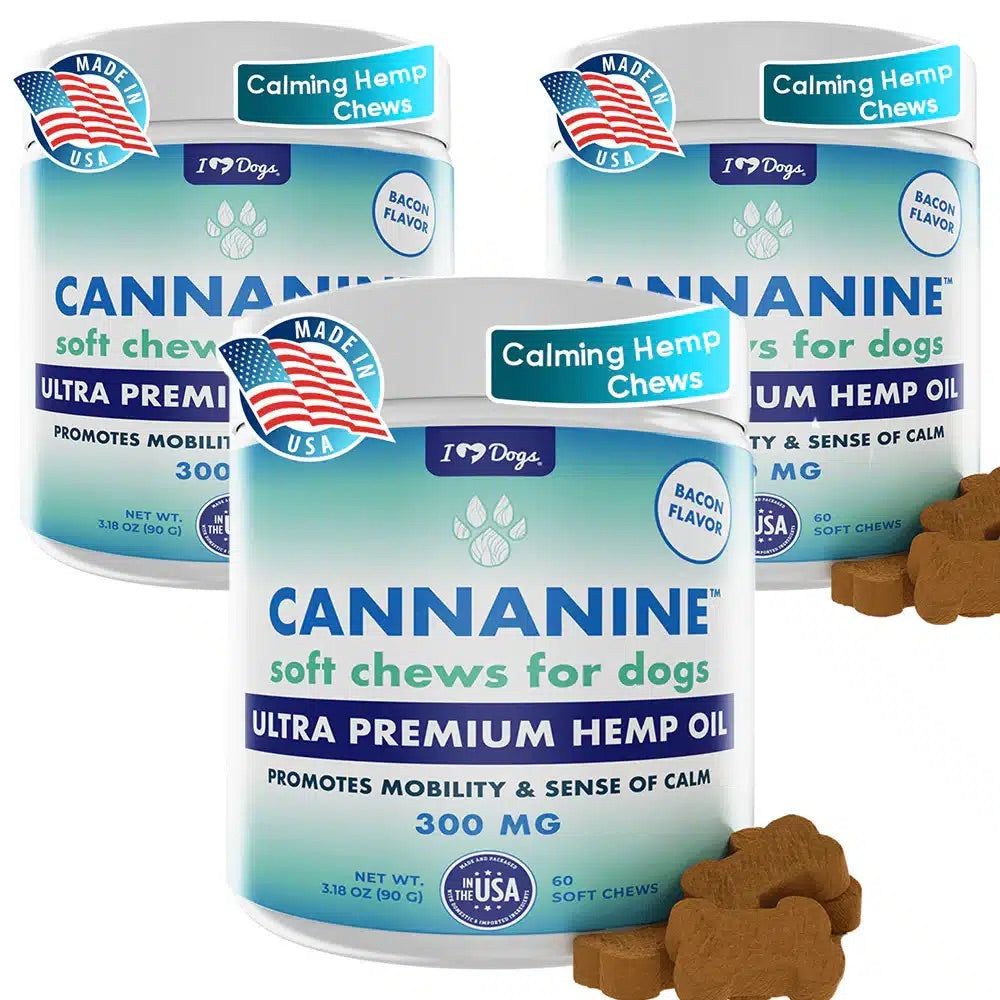 BUY 3 AND SAVE Cannanine Bacon Flavor Soft Chews With Hemp For Dogs - 300 mg. 60 ct.