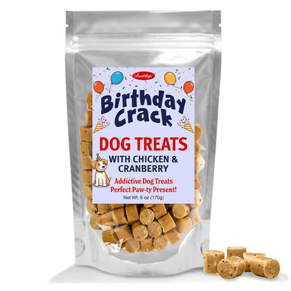 iHeartDogs Birthday Crack Dog Treats with Chicken & Cranberry – 6 oz Bag