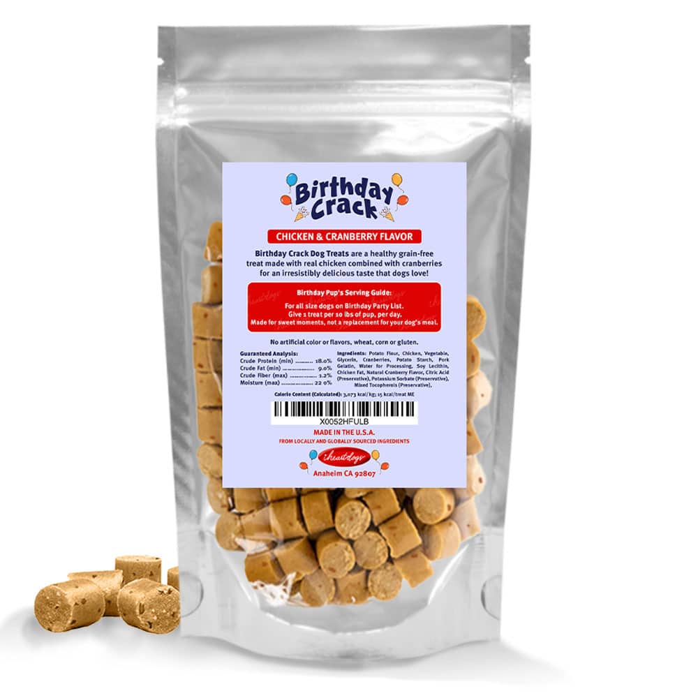 iHeartDogs Birthday Crack Dog Treats with Chicken & Cranberry – 6 oz Bag