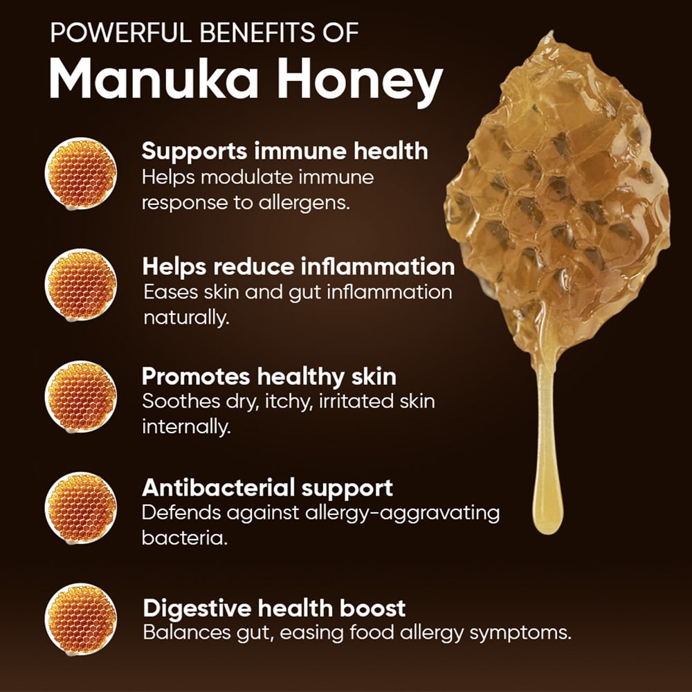 Honey Guard™ – Allergy & Itch Powder for Dogs Extra Strength with Manuka Honey, Quercetin, Colostrum, Krill Oil and Probiotics – 90 Scoops