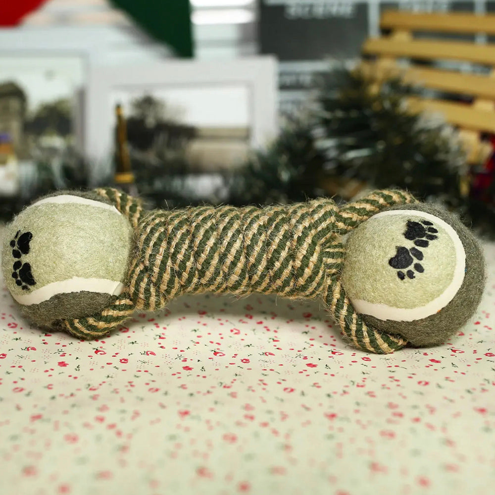 Dog Rope Toy with Tennis Balls- Hemp Rope with Balls, Fun Tug of War Toy for Dogs